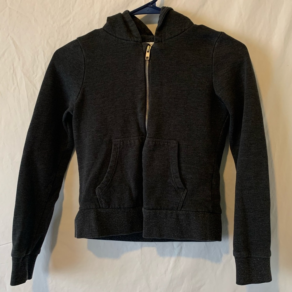 H&M Dark Grey Cropped Zip-up Hooded Jacket!